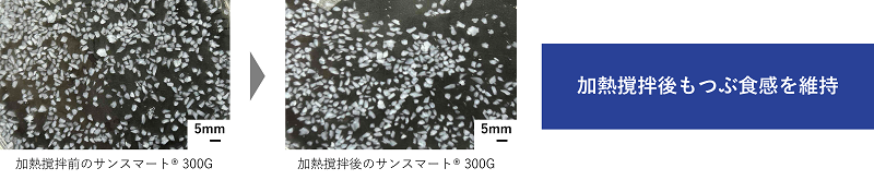 加熱撹拌してもつぶつぶ食感を維持するサンスマート® 300G（こんにゃく加工品）